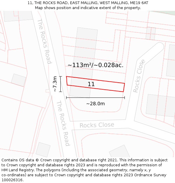 11, THE ROCKS ROAD, EAST MALLING, WEST MALLING, ME19 6AT: Plot and title map