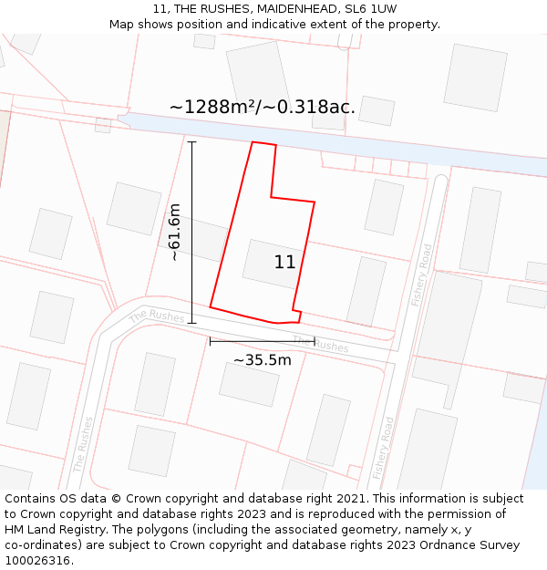 11, THE RUSHES, MAIDENHEAD, SL6 1UW: Plot and title map