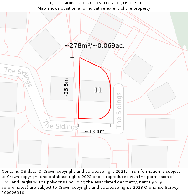 11, THE SIDINGS, CLUTTON, BRISTOL, BS39 5EF: Plot and title map