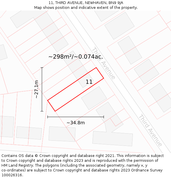 11, THIRD AVENUE, NEWHAVEN, BN9 9JA: Plot and title map