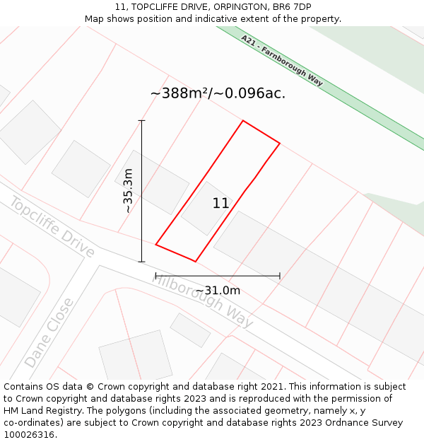 11, TOPCLIFFE DRIVE, ORPINGTON, BR6 7DP: Plot and title map