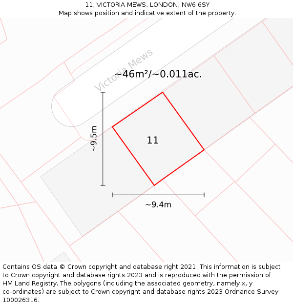 11, VICTORIA MEWS, LONDON, NW6 6SY: Plot and title map