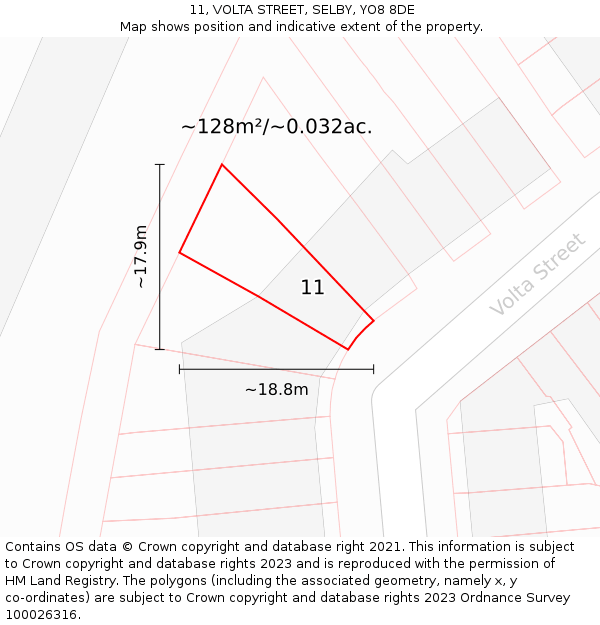 11, VOLTA STREET, SELBY, YO8 8DE: Plot and title map