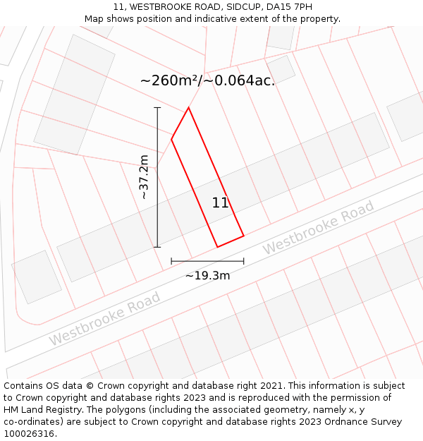 11, WESTBROOKE ROAD, SIDCUP, DA15 7PH: Plot and title map