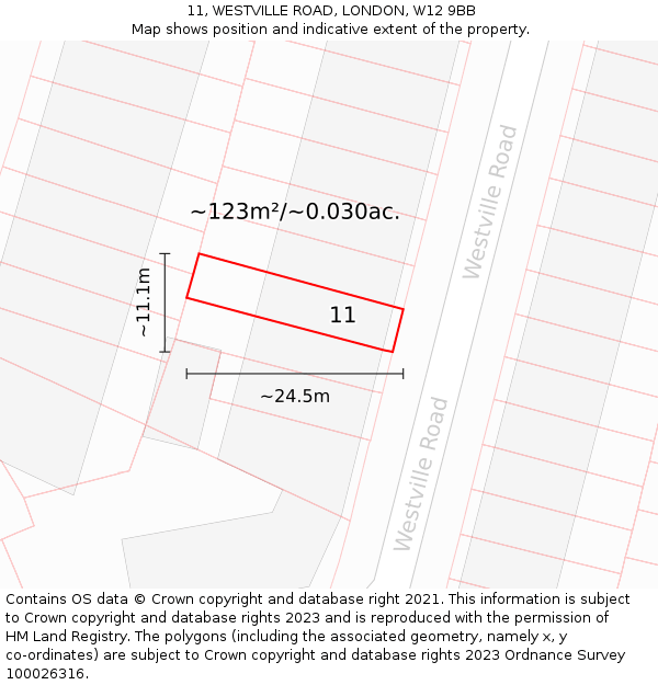11, WESTVILLE ROAD, LONDON, W12 9BB: Plot and title map