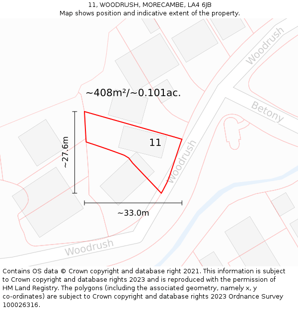 11, WOODRUSH, MORECAMBE, LA4 6JB: Plot and title map