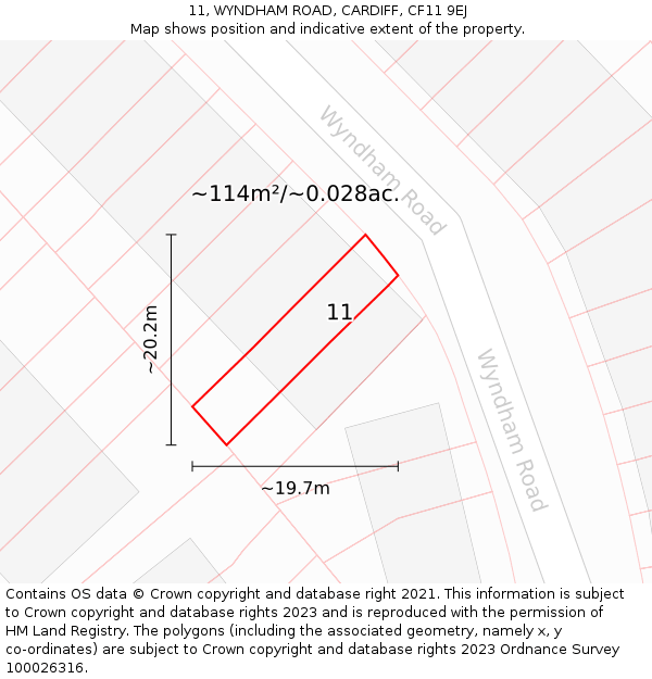 11, WYNDHAM ROAD, CARDIFF, CF11 9EJ: Plot and title map