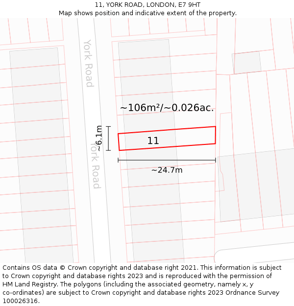 11, YORK ROAD, LONDON, E7 9HT: Plot and title map