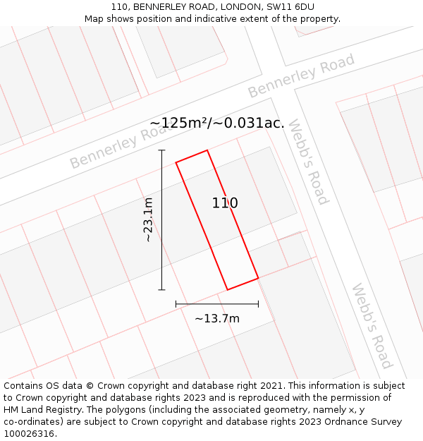 110, BENNERLEY ROAD, LONDON, SW11 6DU: Plot and title map