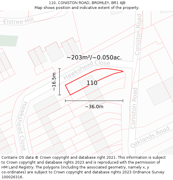 110, CONISTON ROAD, BROMLEY, BR1 4JB: Plot and title map