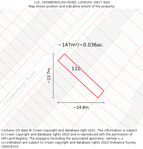 110, CROWBOROUGH ROAD, LONDON, SW17 9QG: Plot and title map