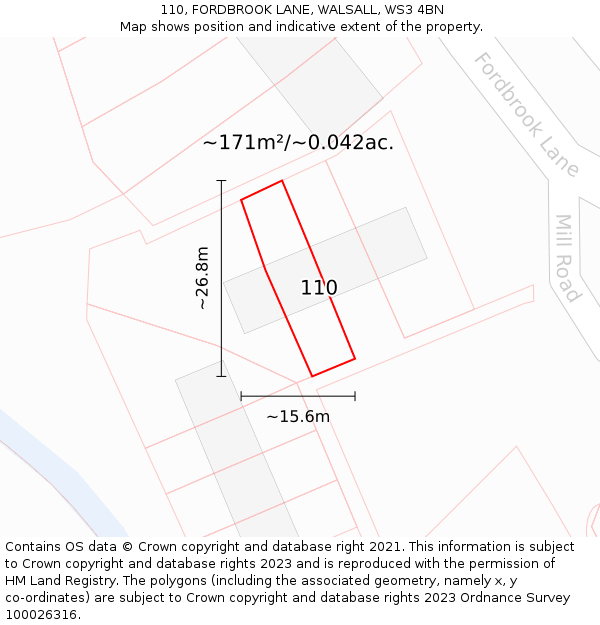 110, FORDBROOK LANE, WALSALL, WS3 4BN: Plot and title map