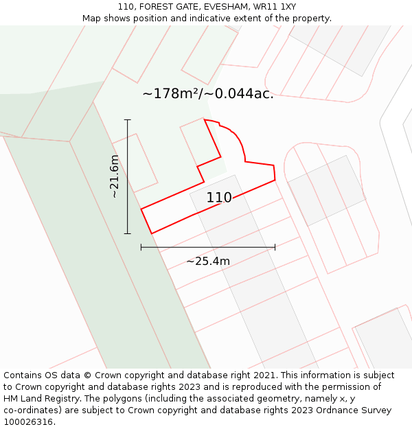 110, FOREST GATE, EVESHAM, WR11 1XY: Plot and title map