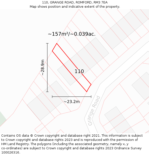 110, GRANGE ROAD, ROMFORD, RM3 7EA: Plot and title map