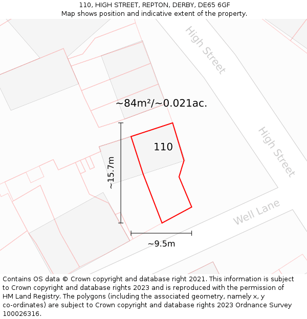 110, HIGH STREET, REPTON, DERBY, DE65 6GF: Plot and title map