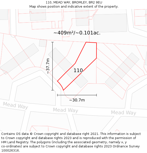 110, MEAD WAY, BROMLEY, BR2 9EU: Plot and title map