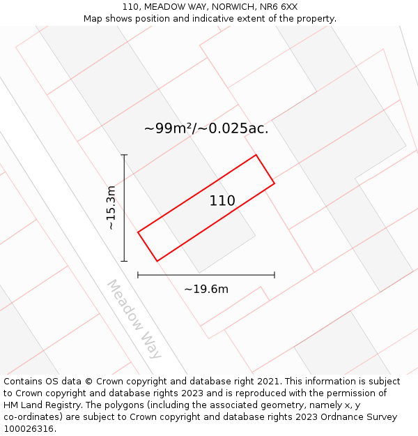 110, MEADOW WAY, NORWICH, NR6 6XX: Plot and title map