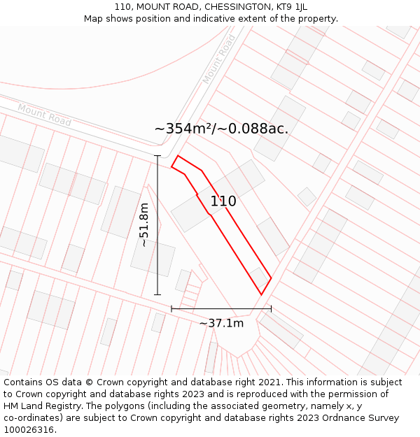 110, MOUNT ROAD, CHESSINGTON, KT9 1JL: Plot and title map