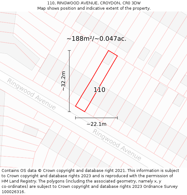 110, RINGWOOD AVENUE, CROYDON, CR0 3DW: Plot and title map