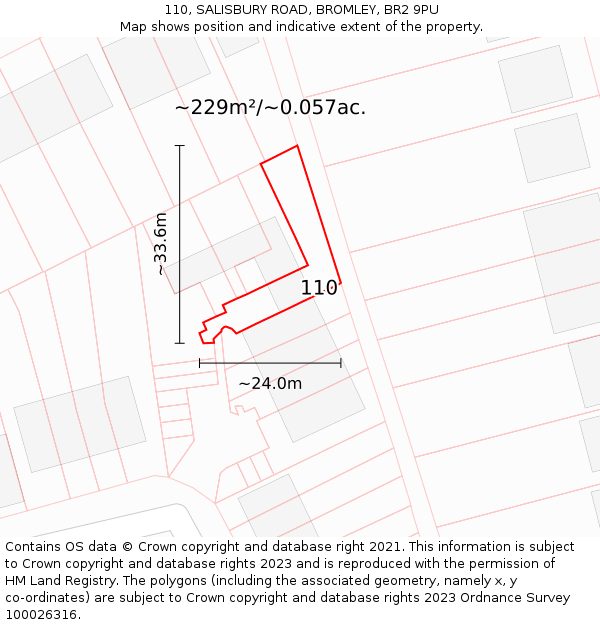 110, SALISBURY ROAD, BROMLEY, BR2 9PU: Plot and title map