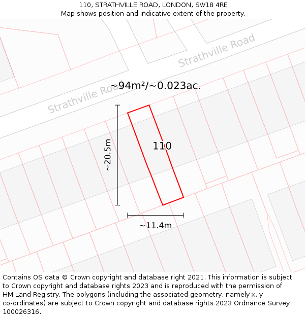 110, STRATHVILLE ROAD, LONDON, SW18 4RE: Plot and title map