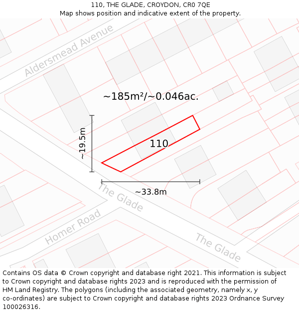 110, THE GLADE, CROYDON, CR0 7QE: Plot and title map