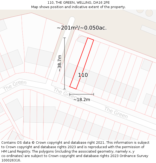 110, THE GREEN, WELLING, DA16 2PE: Plot and title map