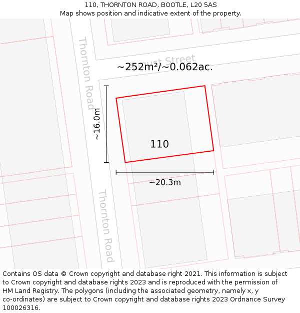 110, THORNTON ROAD, BOOTLE, L20 5AS: Plot and title map