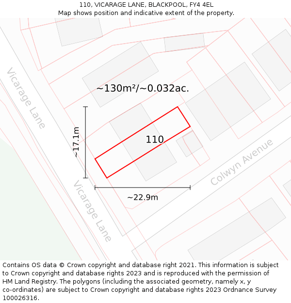 110, VICARAGE LANE, BLACKPOOL, FY4 4EL: Plot and title map