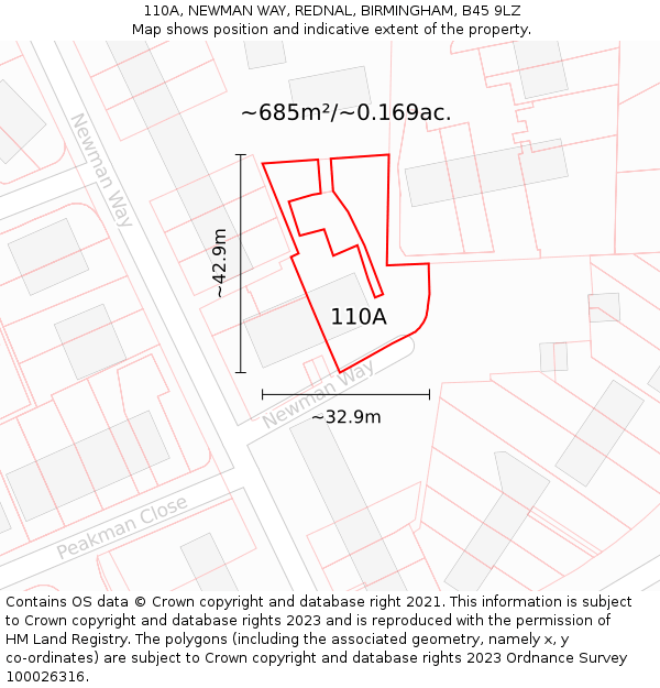 110A, NEWMAN WAY, REDNAL, BIRMINGHAM, B45 9LZ: Plot and title map