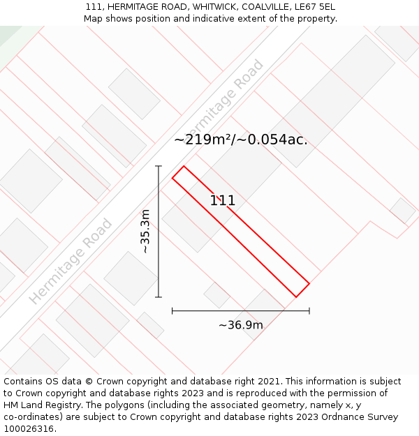 111, HERMITAGE ROAD, WHITWICK, COALVILLE, LE67 5EL: Plot and title map