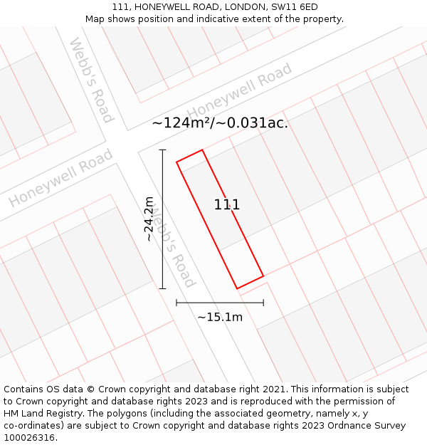 111, HONEYWELL ROAD, LONDON, SW11 6ED: Plot and title map