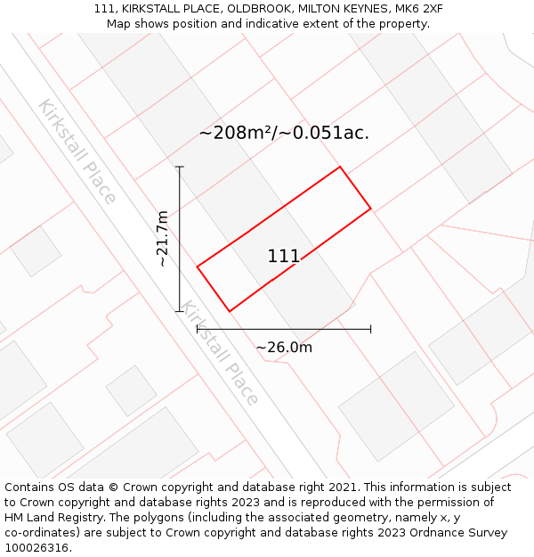 111, KIRKSTALL PLACE, OLDBROOK, MILTON KEYNES, MK6 2XF: Plot and title map