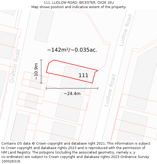 111, LUDLOW ROAD, BICESTER, OX26 1EU: Plot and title map