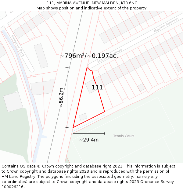 111, MARINA AVENUE, NEW MALDEN, KT3 6NG: Plot and title map