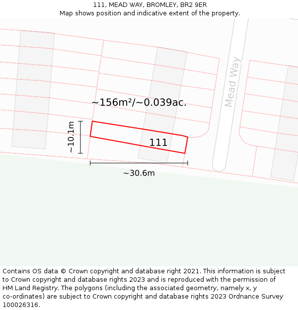 111, MEAD WAY, BROMLEY, BR2 9ER: Plot and title map
