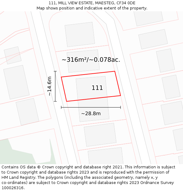 111, MILL VIEW ESTATE, MAESTEG, CF34 0DE: Plot and title map