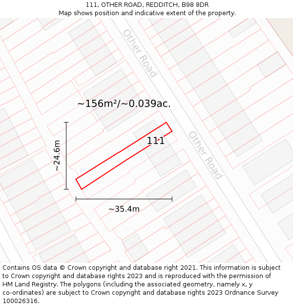 111, OTHER ROAD, REDDITCH, B98 8DR: Plot and title map