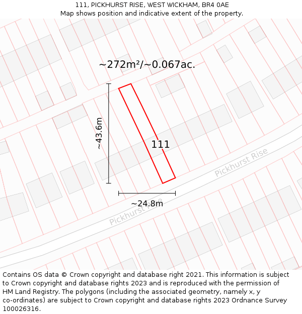 111, PICKHURST RISE, WEST WICKHAM, BR4 0AE: Plot and title map