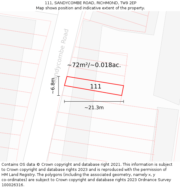 111, SANDYCOMBE ROAD, RICHMOND, TW9 2EP: Plot and title map