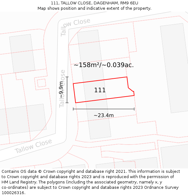 111, TALLOW CLOSE, DAGENHAM, RM9 6EU: Plot and title map