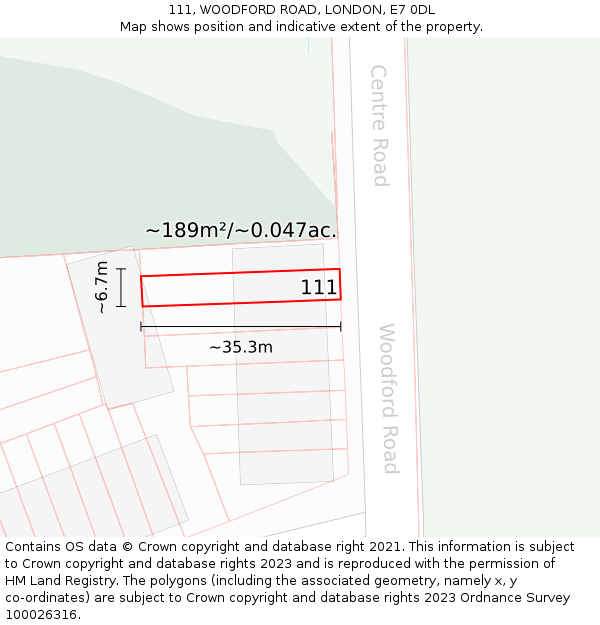 111, WOODFORD ROAD, LONDON, E7 0DL: Plot and title map
