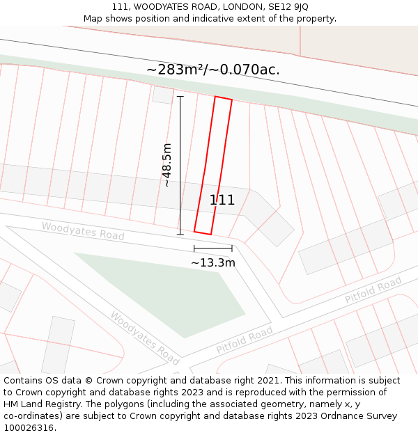 111, WOODYATES ROAD, LONDON, SE12 9JQ: Plot and title map