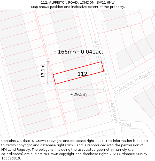 112, ALFRISTON ROAD, LONDON, SW11 6NW: Plot and title map