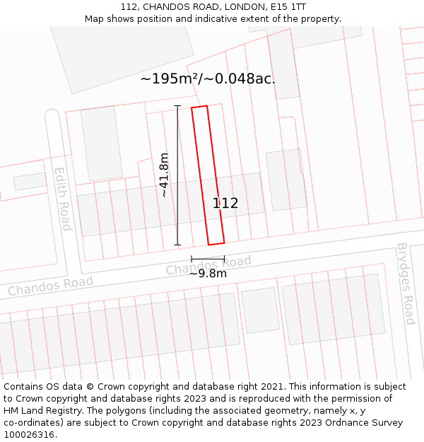 112, CHANDOS ROAD, LONDON, E15 1TT: Plot and title map