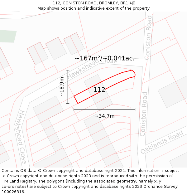 112, CONISTON ROAD, BROMLEY, BR1 4JB: Plot and title map