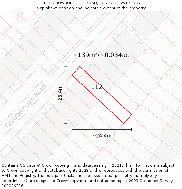 112, CROWBOROUGH ROAD, LONDON, SW17 9QG: Plot and title map