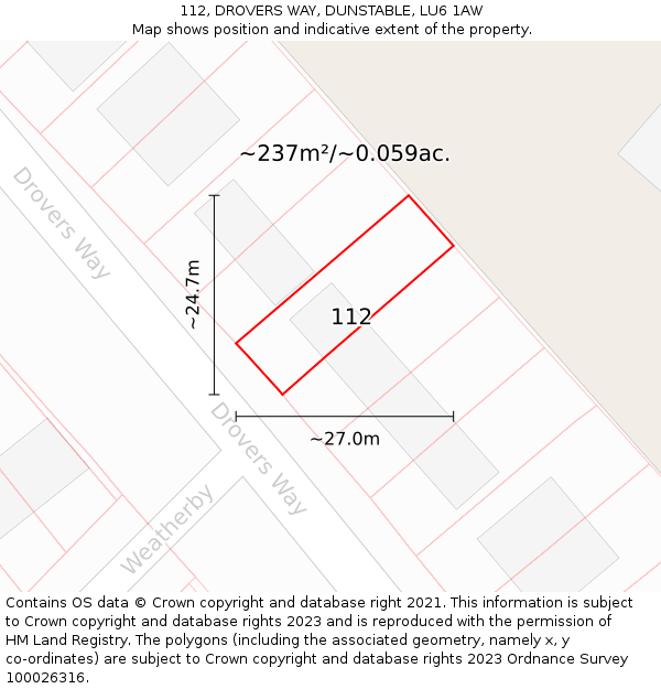 112, DROVERS WAY, DUNSTABLE, LU6 1AW: Plot and title map