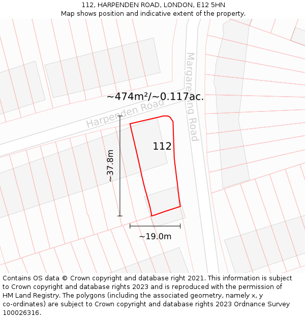 112, HARPENDEN ROAD, LONDON, E12 5HN: Plot and title map