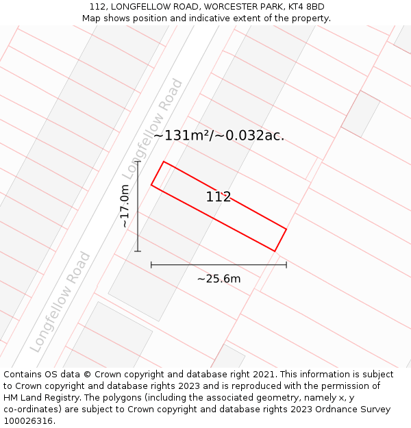 112, LONGFELLOW ROAD, WORCESTER PARK, KT4 8BD: Plot and title map